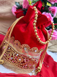 Navratri Red Mirror 4pc Set with potli