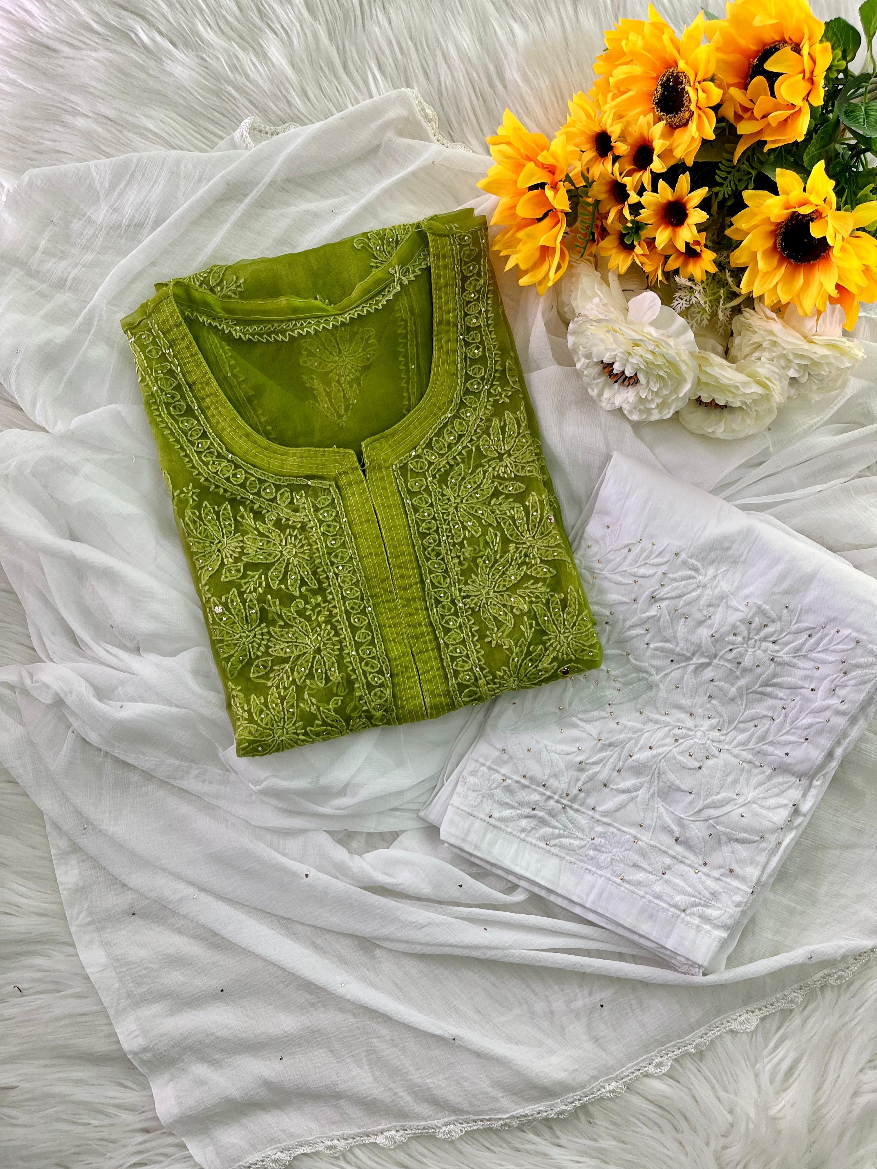 Premium organza Dyed muqaish kurta