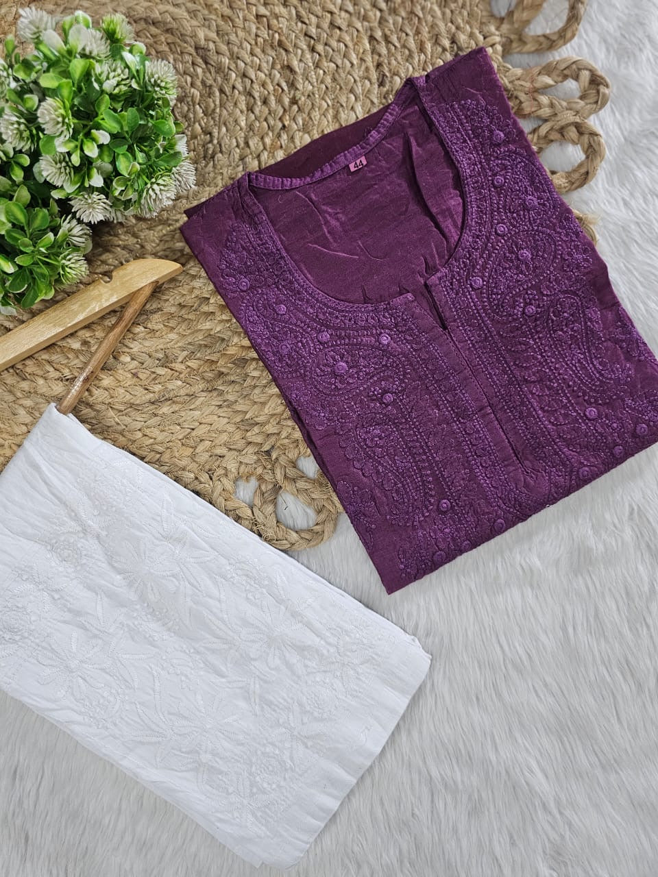 Exclusive chanderi dual shades machine work kurti