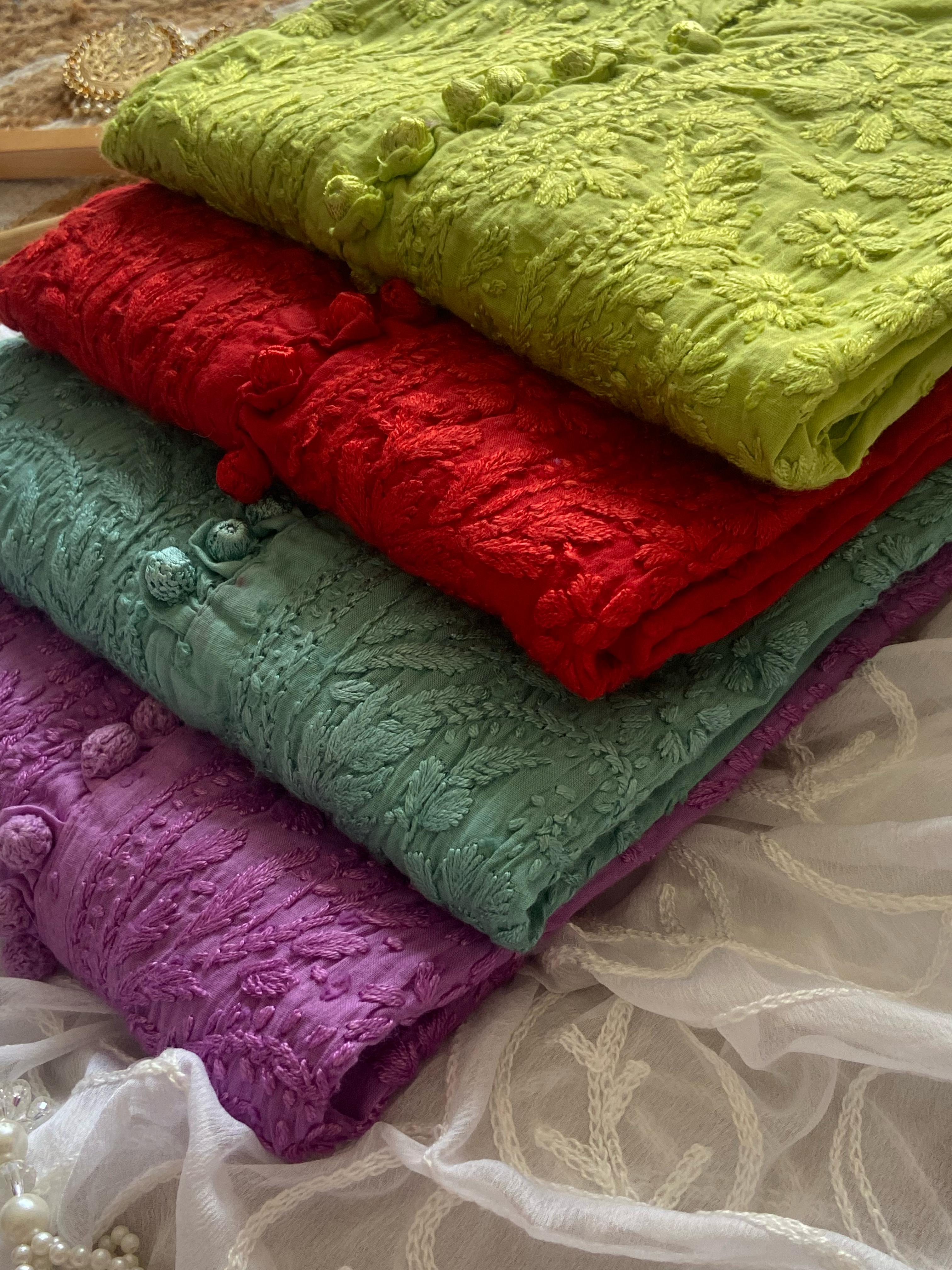 Noor Dobby Cotton Dyed Kurti With White embroidered Pant