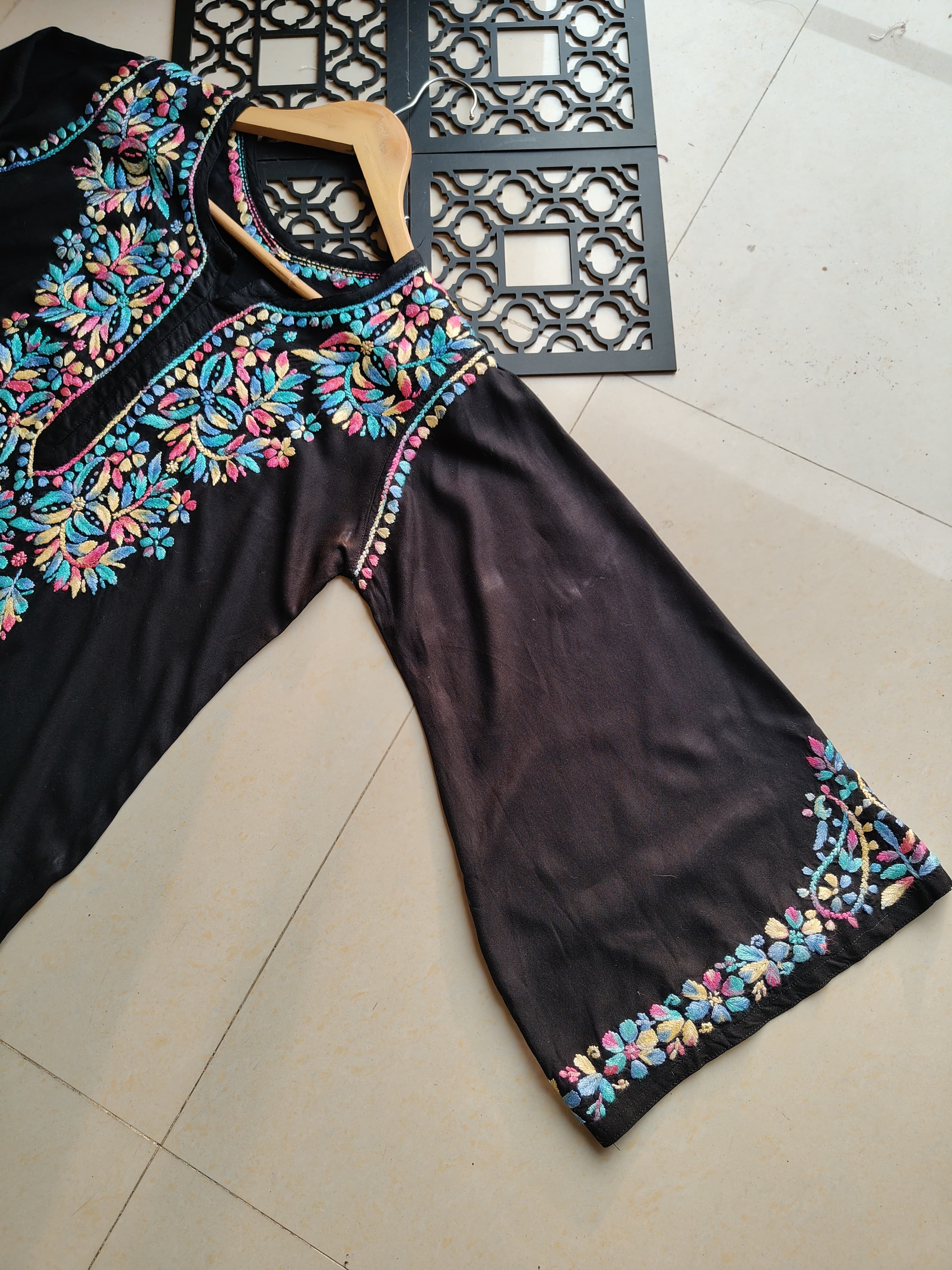 Black Multi Colored Thread Kurta