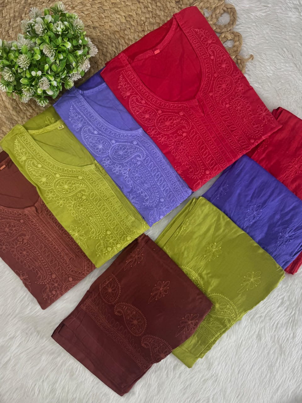 Soft Dual Machine work Shaded Kurti Set