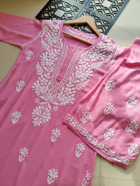 Rayon Flowers Embroidery Kurta and Plazzo