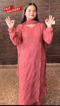 Zara Luxury Chikankari Georgette Suit Hand Embroidered Muqaish Work 3pc Set