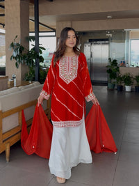 Elegant Mirror Work Tie-Dye Kurta Set with Palazzo & Dupatta – Festive & Ethnic Wear