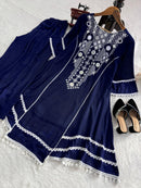 Elegant Rayon Kurti Set with Mirror & Lace Detailing