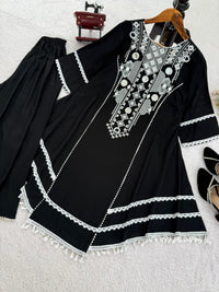 Elegant Rayon Kurti Set with Mirror & Lace Detailing