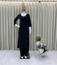 Elegant Chikan Embroidery Kurti Set with Palazzo