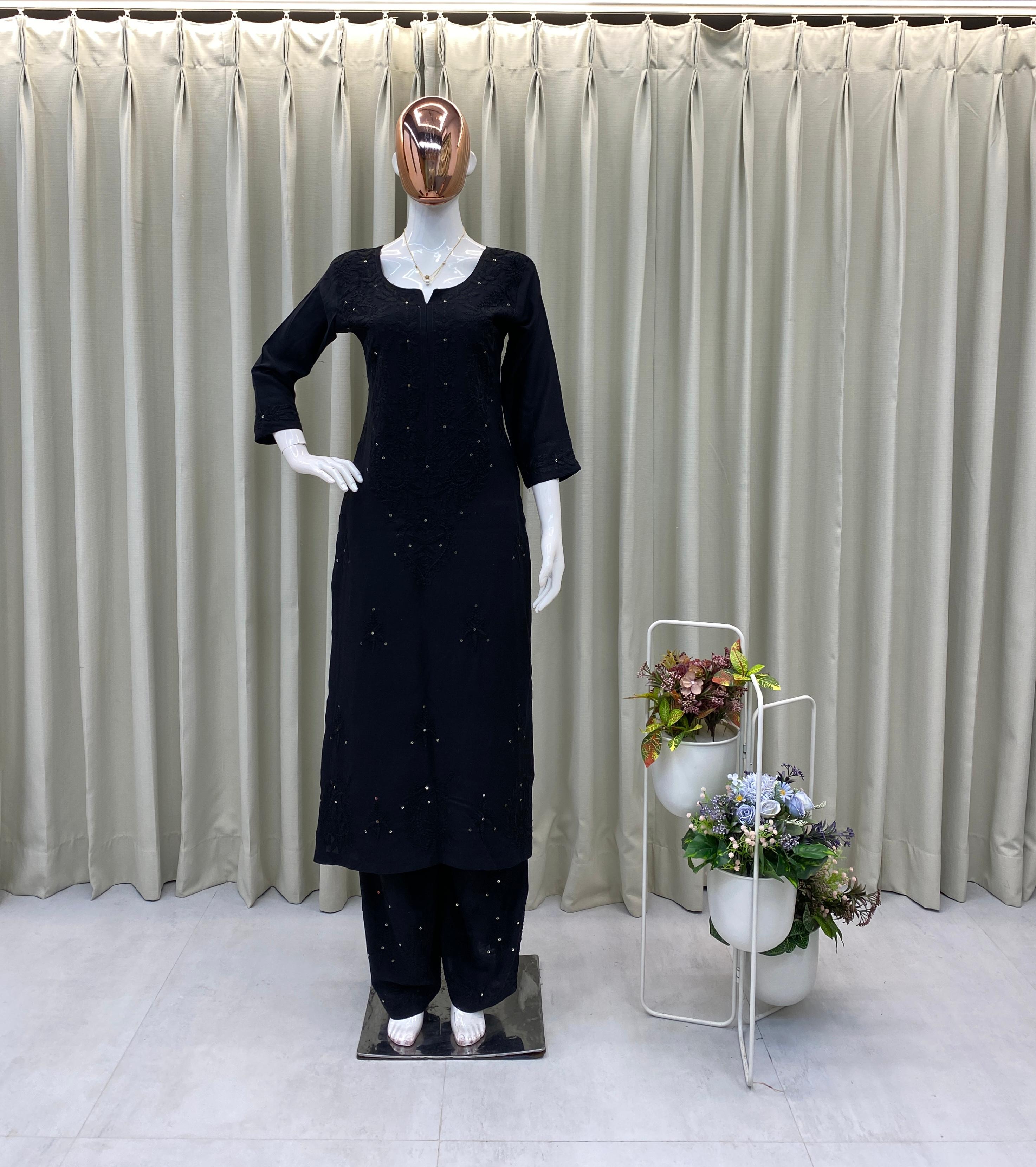 Elegant Chikan Embroidery Kurti Set with Palazzo