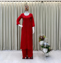 Elegant Chikan Embroidery Kurti Set with Palazzo