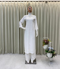 Elegant Chikan Embroidery Kurti Set with Palazzo