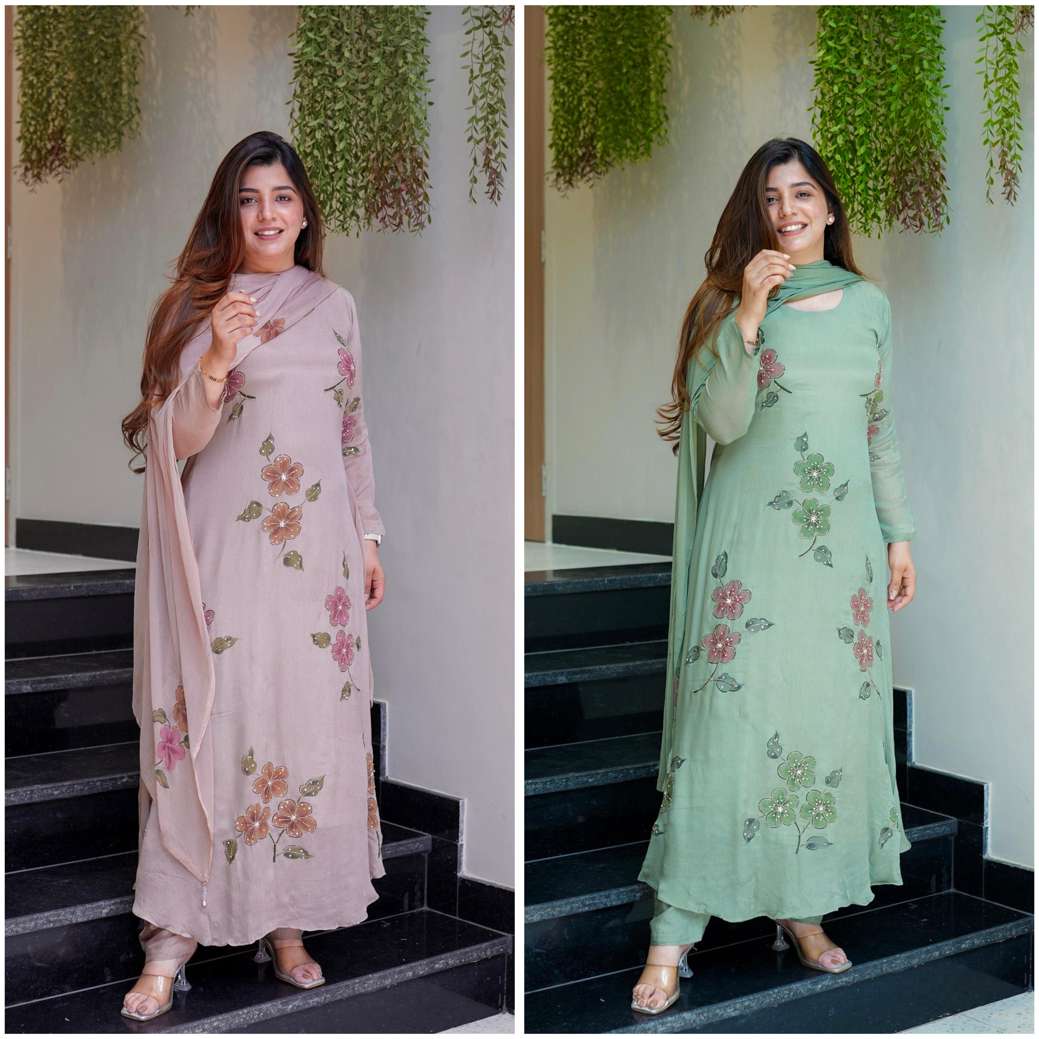 3 PIECE STYLISH A-line KURTI, BOTTOM WITH BEAUTIFUL DUPATTA