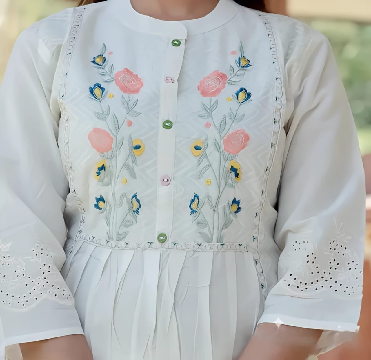 Cotton chikankari embroidered top with pants court set