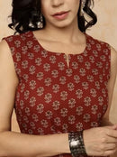 Sleeveless Cotton Printed Kurta with Matching Pants