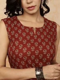 Sleeveless Cotton Printed Kurta with Matching Pants