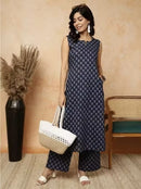 Sleeveless Cotton Printed Kurta with Matching Pants
