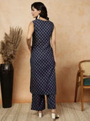 Sleeveless Cotton Printed Kurta with Matching Pants