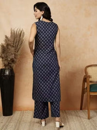 Sleeveless Cotton Printed Kurta with Matching Pants