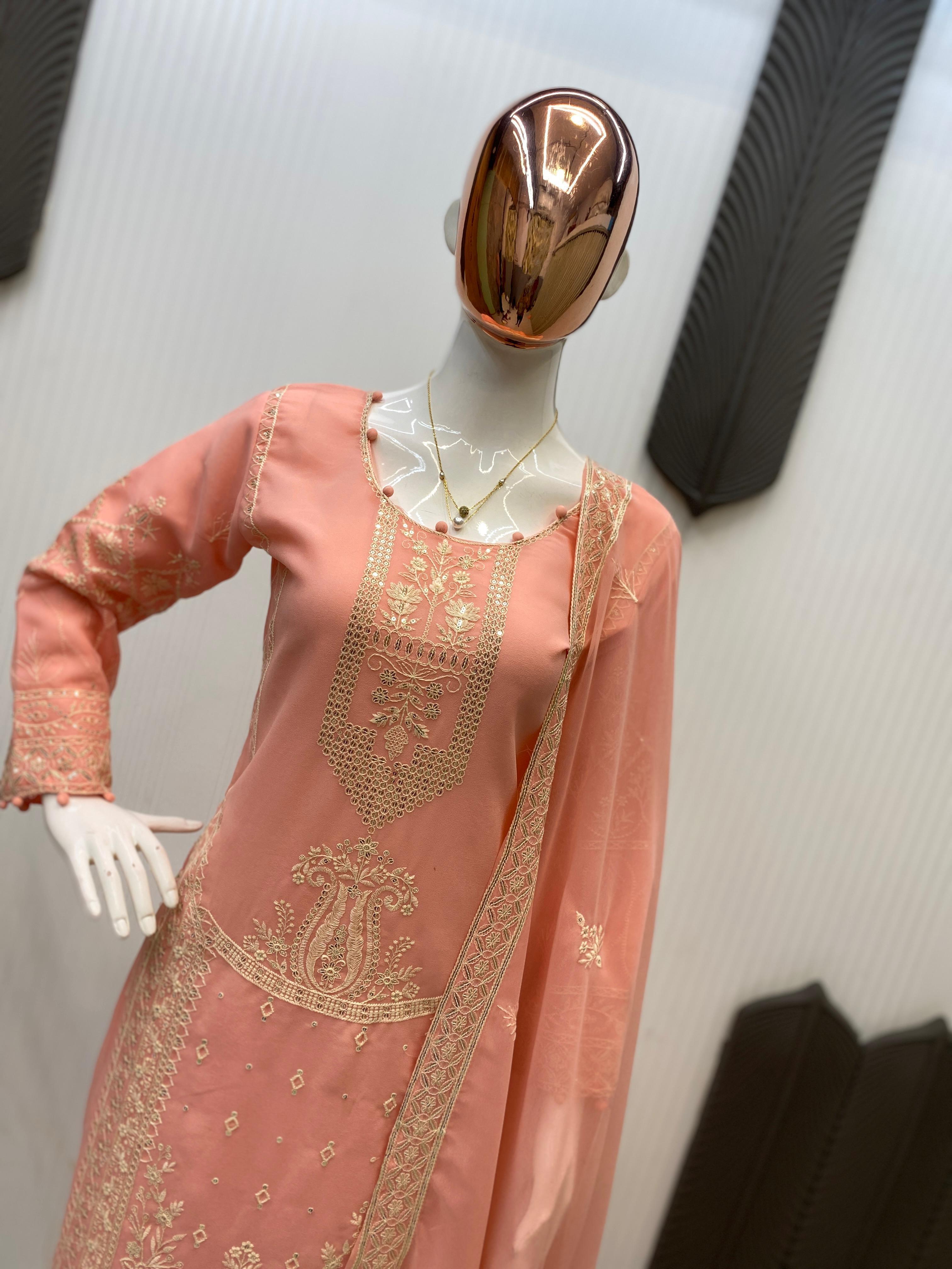 3 Pcs Plazo pair with sequence work