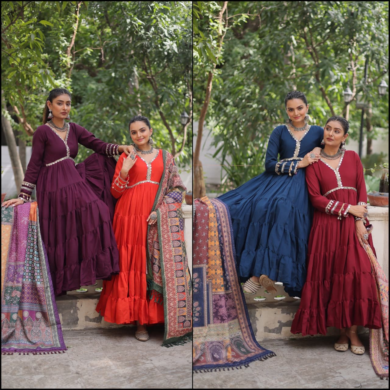 Roman Fabrics With Frill Stitching and mirror lace work