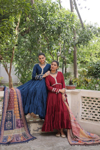 Roman Fabrics With Frill Stitching and mirror lace work