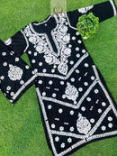 Black Rayon Plazo Set With white thread Work - chikankariofficial