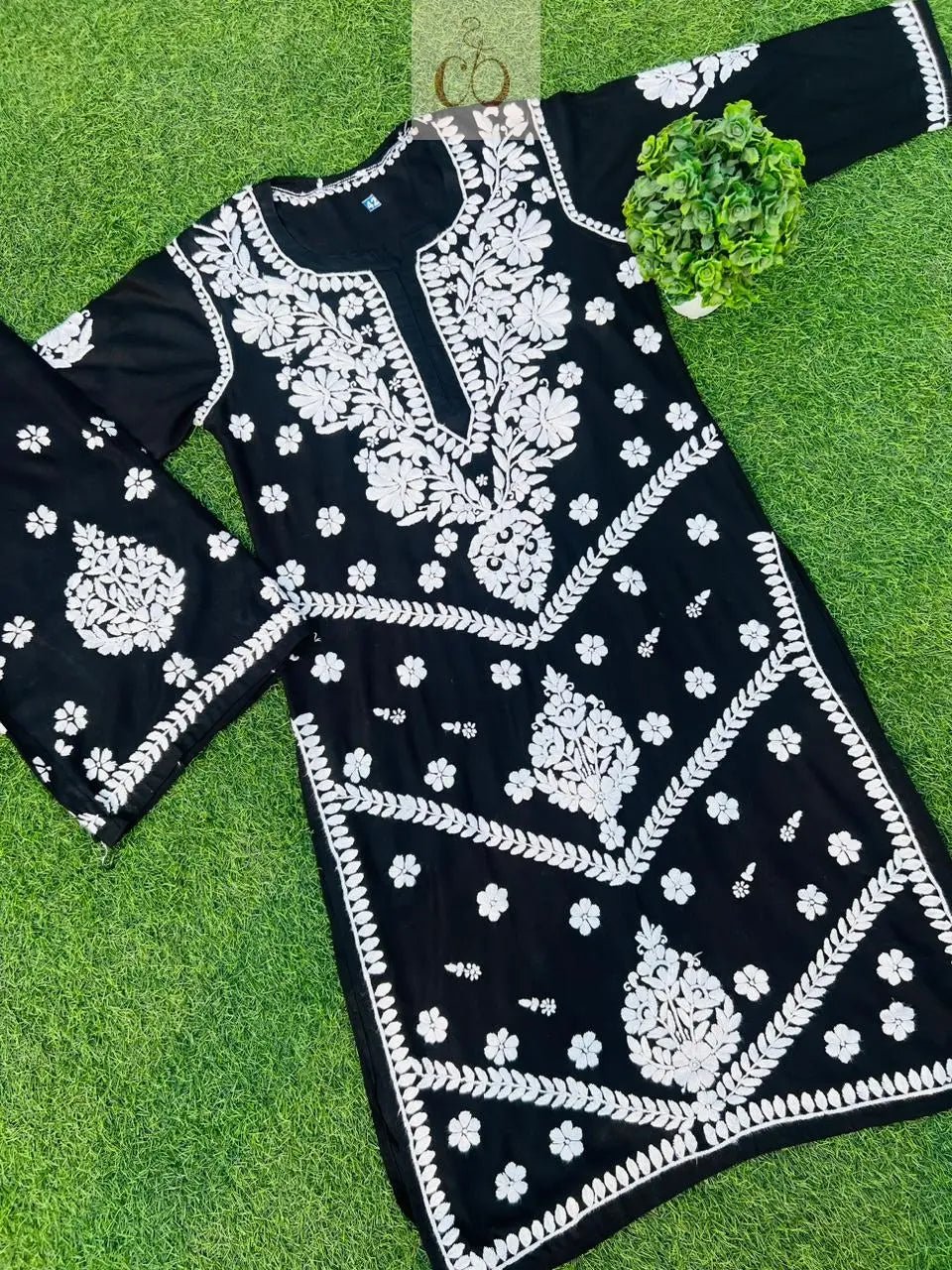 Black Rayon Plazo Set With white thread Work