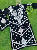Black Rayon Plazo Set With white thread Work - chikankariofficial
