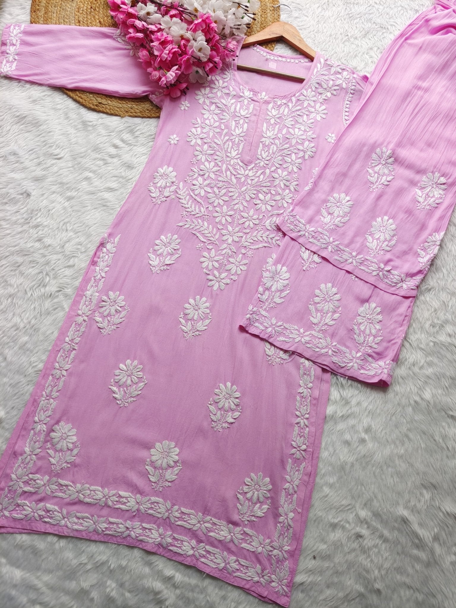 Chikankari Flower Embroidered sets - chikankariofficial
