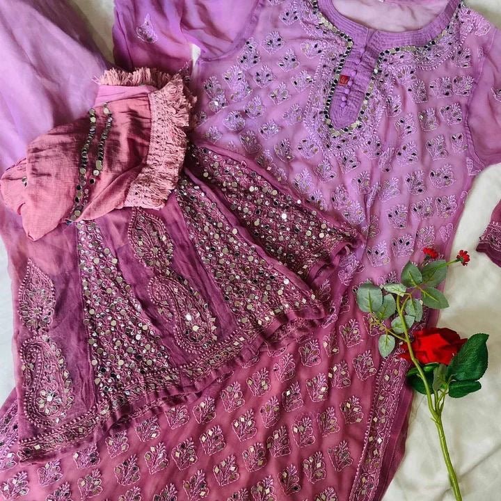 Chikankari 4pc Mirror work Set