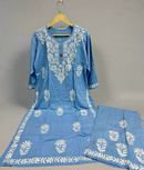 Chikankari Official 36 / blue Heavy Rayon plazzo Chikankari combo