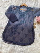 Chikankari Official 36 / bluish grey Summer Special Light Weight Ombre Dyed Short Top