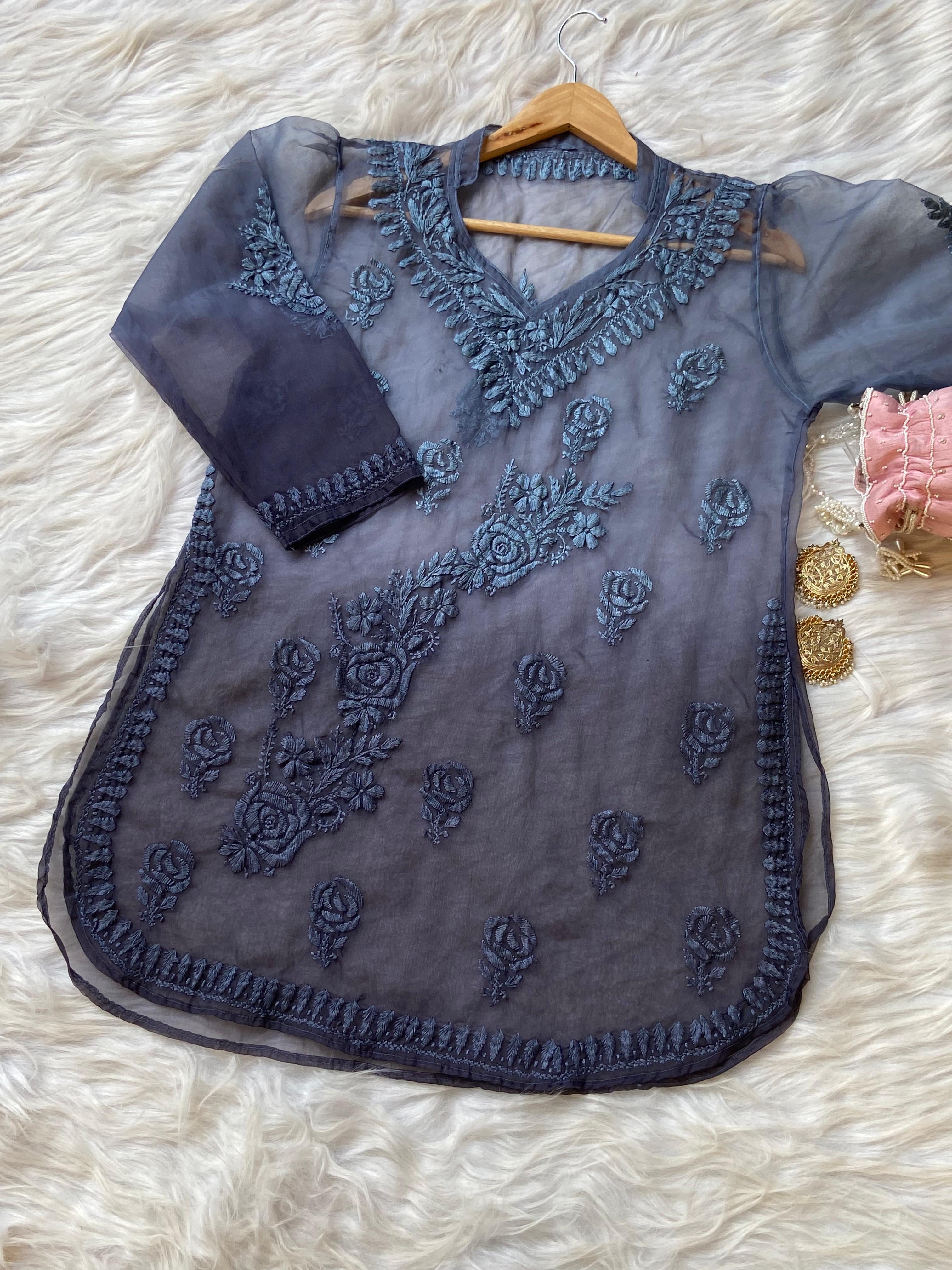 Chikankari Official 36 / bluish grey Summer Special Light Weight Ombre Dyed Short Top