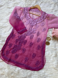 Chikankari Official 36 / lavender Summer Special Light Weight Ombre Dyed Short Top