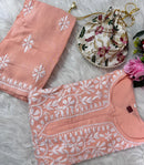 Chikankari Official  36 / peach Santoshi Special Chikan Daman Co ord Set