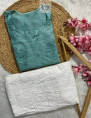 Chikankari Official 36 / teal Soft Chanderi Short atop