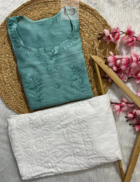 Chikankari Official 36 / teal Soft Chanderi Short atop