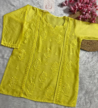 Chikankari Official 36 / yellow Soft Chanderi Short atop