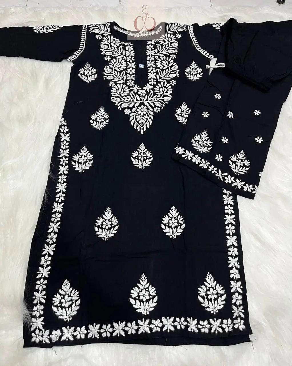 Chikankari Official 38 / black Soft Rayon Co ord Set