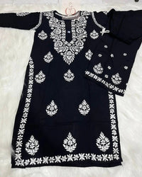 Chikankari Official 38 / black Soft Rayon Co ord Set