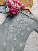 Chikankari Official 38 / grey Soft Modal Gala buti Kurti