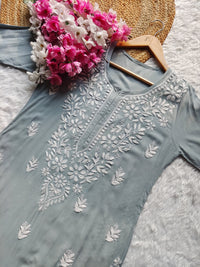 Chikankari Official 38 / grey Soft Modal Gala buti Kurti