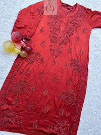 Chikankari Official 38 / maroon Lucknowi Chikankari Handworked Kurta