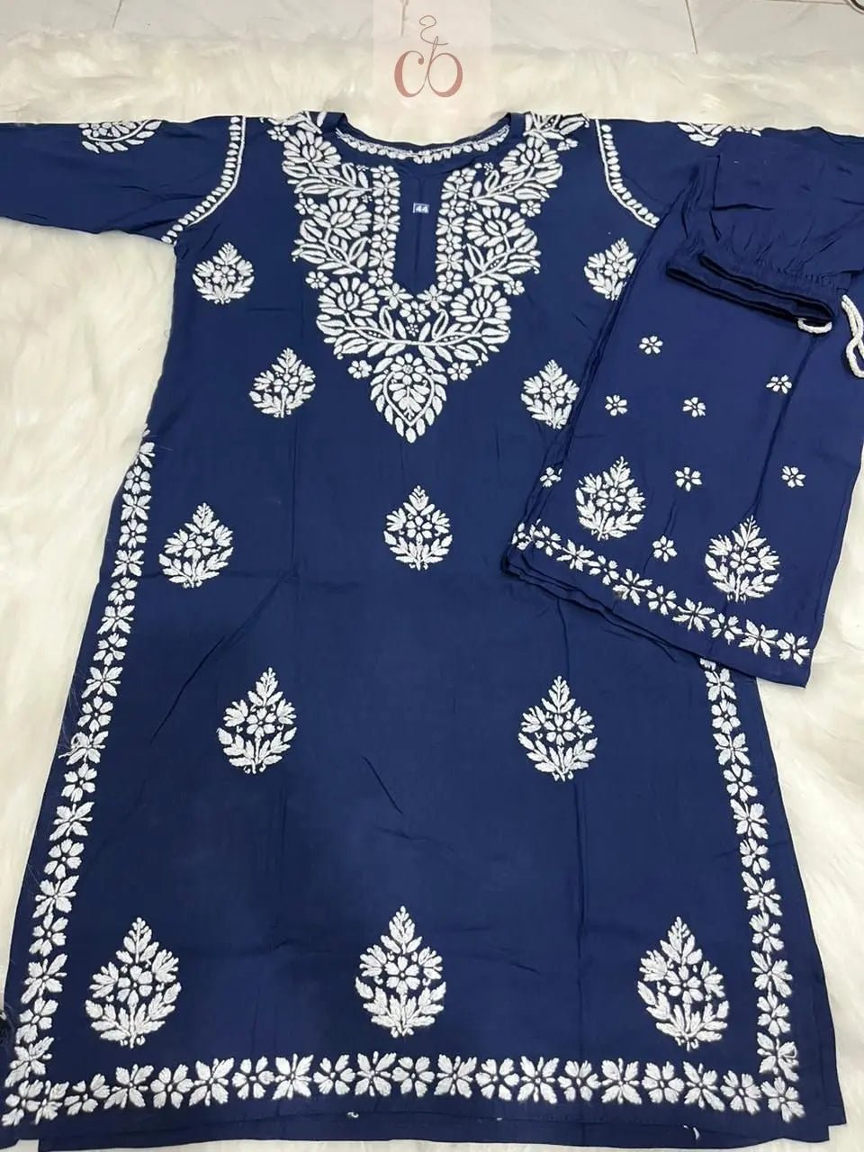 Chikankari Official 38 / navy blue Soft Rayon Co ord Set