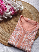 Chikankari Official 38 / peach Soft Modal Gala buti Kurti