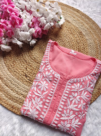 Chikankari Official 38 / pink Soft Modal Gala buti Kurti