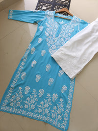 Chikankari Official 38 / sky blue Premium 3D Modal worm Daman Kurta