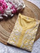 Chikankari Official 38 / yellow Soft Modal Gala buti Kurti