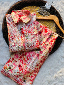 Chikankari Official Beautiful Printed co-ord Designer Sleves Santoshi Special