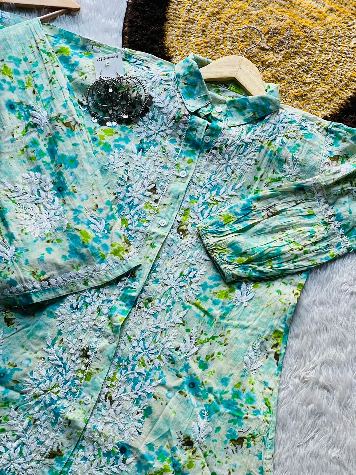 Chikankari Official Beautiful Printed co-ord Designer Sleves Santoshi Special